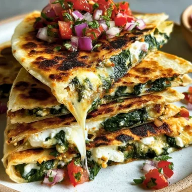 Delicious Mediterranean Quesadillas filled with fresh ingredients and flavors.