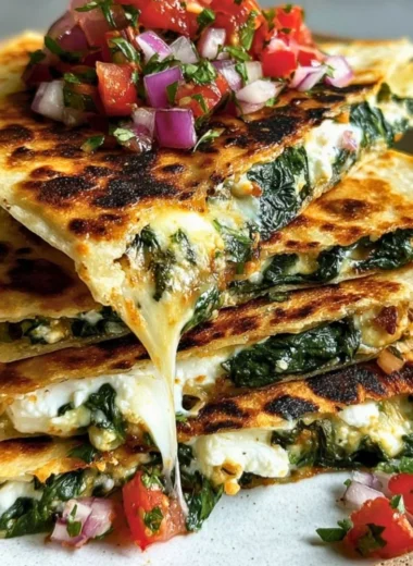Delicious Mediterranean Quesadillas filled with fresh ingredients and flavors.