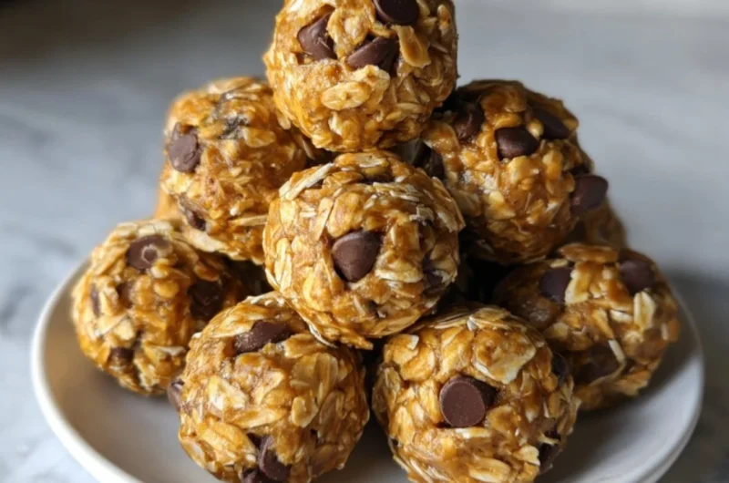 No-bake peanut butter energy bites made with oats and chocolate chips