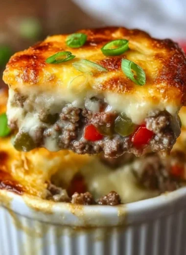 Philly cheesesteak skillet with beef, onions, and melted cheese in a skillet