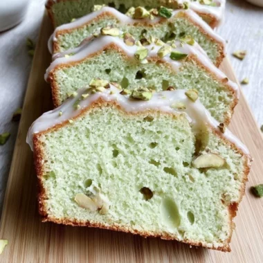 Delicious slice of Pistachio Pudding Bread with nuts on top