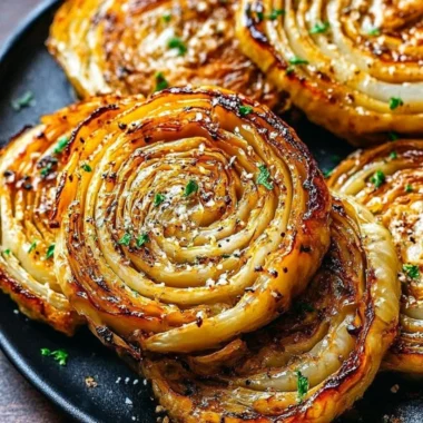 Oven-roasted cabbage steaks seasoned with herbs and spices