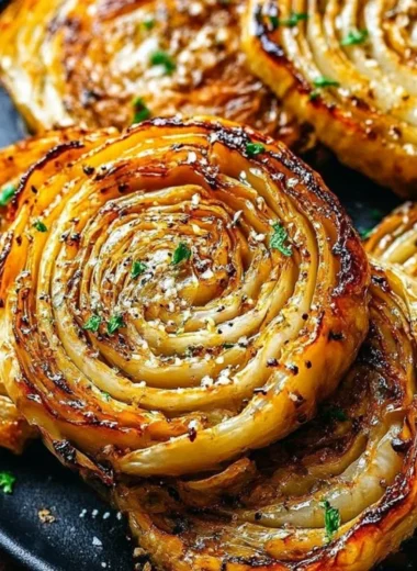 Oven-roasted cabbage steaks seasoned with herbs and spices