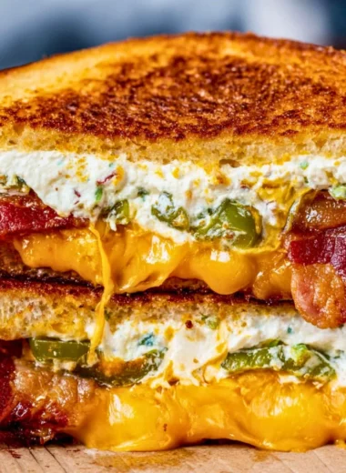 Delicious roasted jalapeno popper grilled cheese sandwich with melted cheese