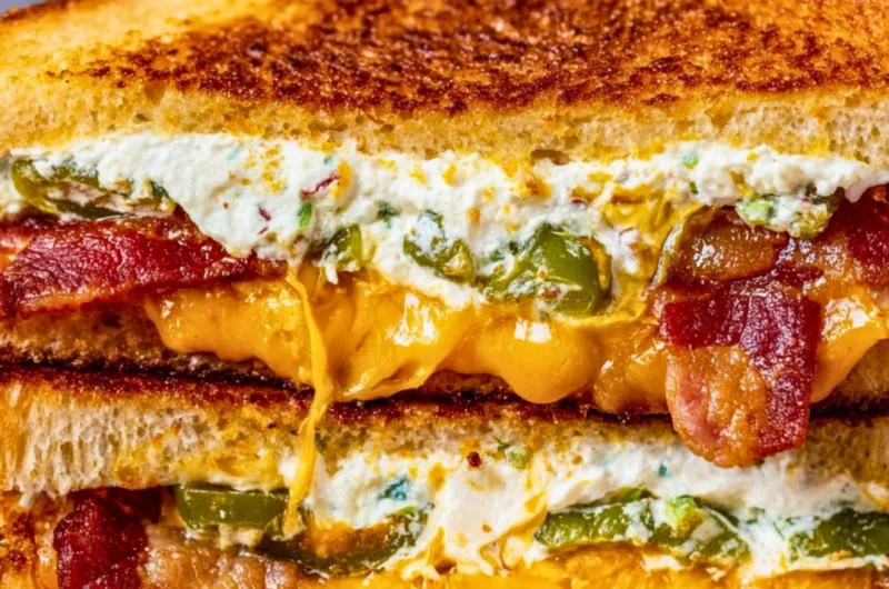 Delicious roasted jalapeno popper grilled cheese sandwich with melted cheese