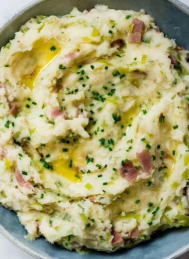 Delicious St. Patrick's Day colcannon with bacon, a traditional Irish potato dish.