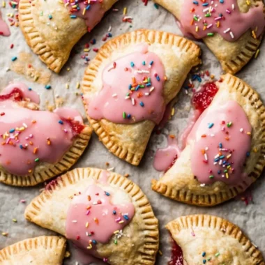 Freshly baked Strawberry Rhubarb Pop Tarts on a plate, ready to enjoy.