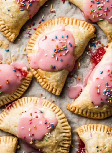 Freshly baked Strawberry Rhubarb Pop Tarts on a plate, ready to enjoy.
