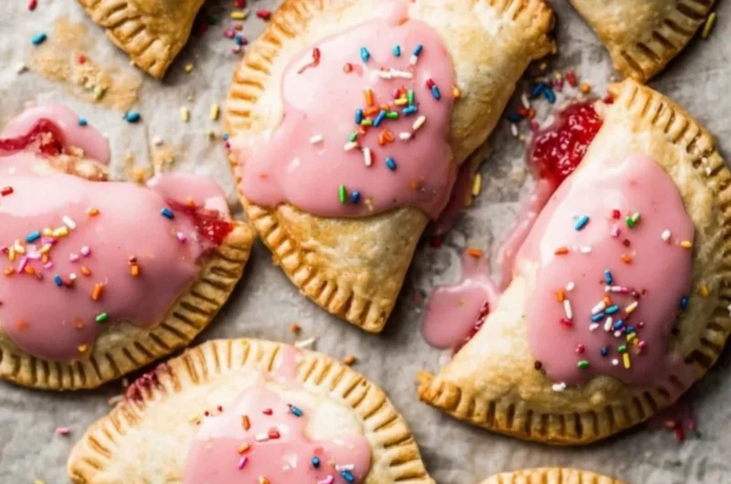 Freshly baked Strawberry Rhubarb Pop Tarts on a plate, ready to enjoy.
