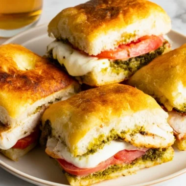 Toasted chicken pesto sandwich with juicy chicken and fresh ingredients