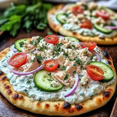 Delicious Tzatziki Chicken Pizza with toppings and tzatziki sauce