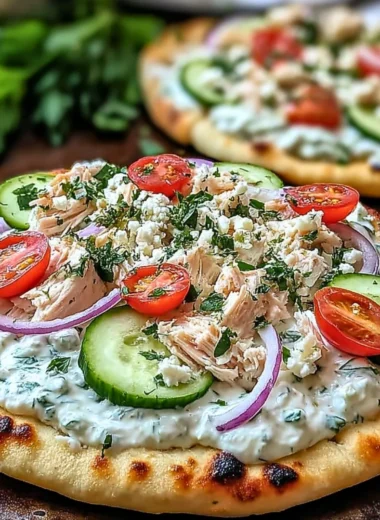 Delicious Tzatziki Chicken Pizza with toppings and tzatziki sauce