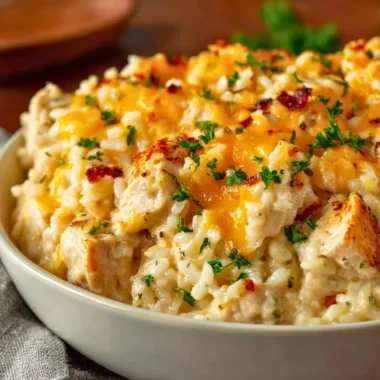 Delicious Angel Chicken and Rice Casserole served in a baking dish
