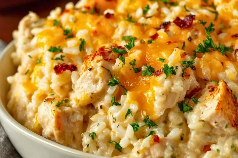 Delicious Angel Chicken and Rice Casserole served in a baking dish