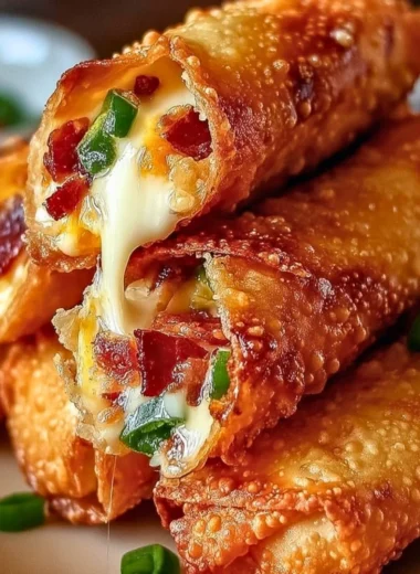 Delicious Bacon Jalapeño Popper Egg Rolls served with dipping sauce