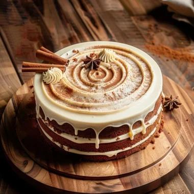 Delicious brown sugar chai cake with spices and creamy frosting