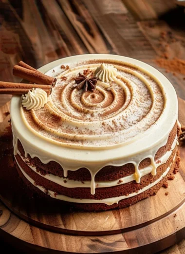 Delicious brown sugar chai cake with spices and creamy frosting