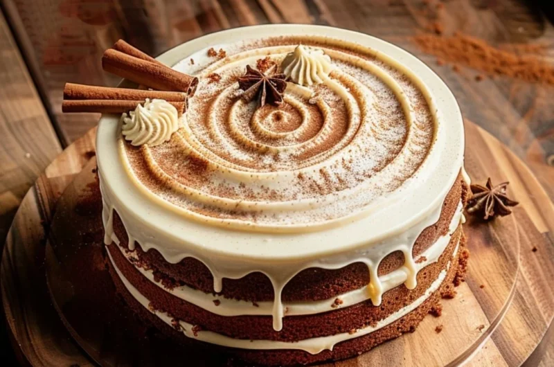 Delicious brown sugar chai cake with spices and creamy frosting