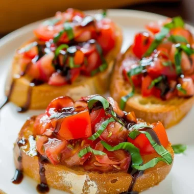 Delicious homemade bruschetta topped with tomatoes and basil