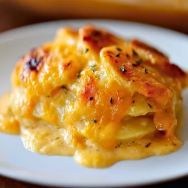 Delicious cheesy potatoes dish baked to perfection with melted cheese