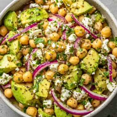 Chickpea Feta Avocado Salad with fresh veggies and herbs