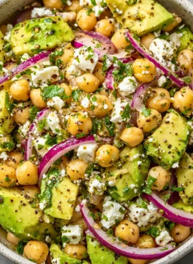 Chickpea Feta Avocado Salad with fresh veggies and herbs