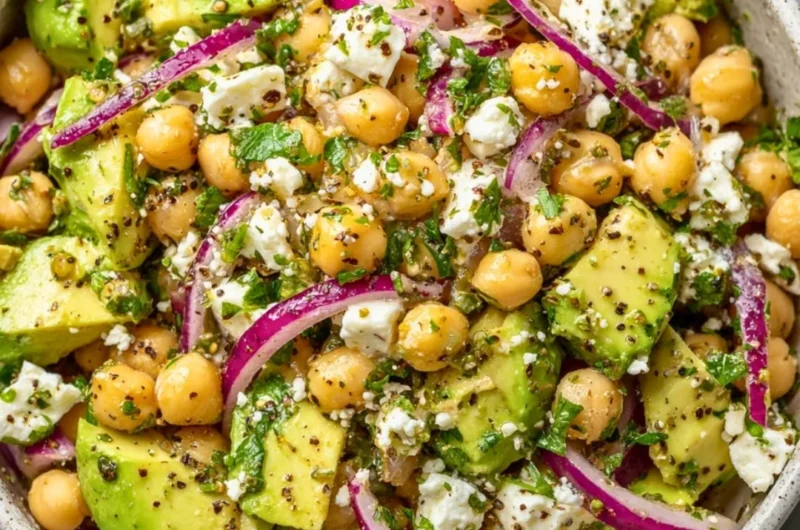 Chickpea Feta Avocado Salad with fresh veggies and herbs