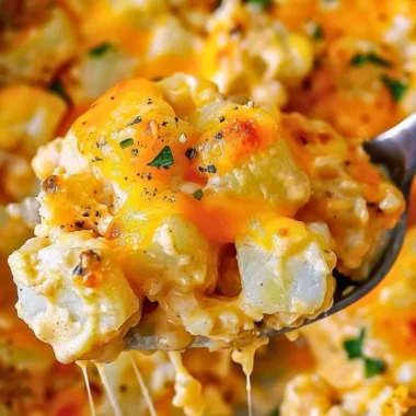Delicious Crock Pot cheesy potatoes served hot and cheesy.