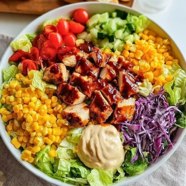 Healthy BBQ Chicken Chopped Salad with fresh vegetables and tangy dressing
