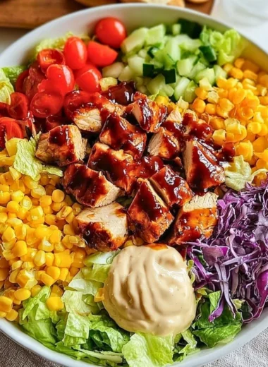 Healthy BBQ Chicken Chopped Salad with fresh vegetables and tangy dressing