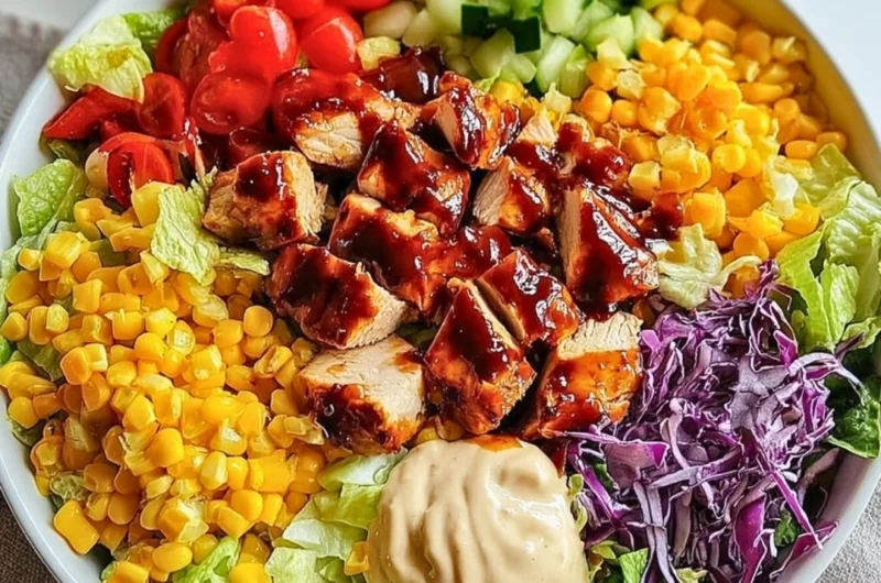 Healthy BBQ Chicken Chopped Salad with fresh vegetables and tangy dressing