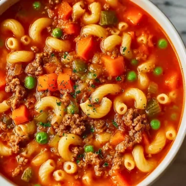 Delicious Italian Ground Beef Pasta Soup in a bowl