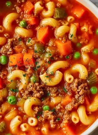 Delicious Italian Ground Beef Pasta Soup in a bowl