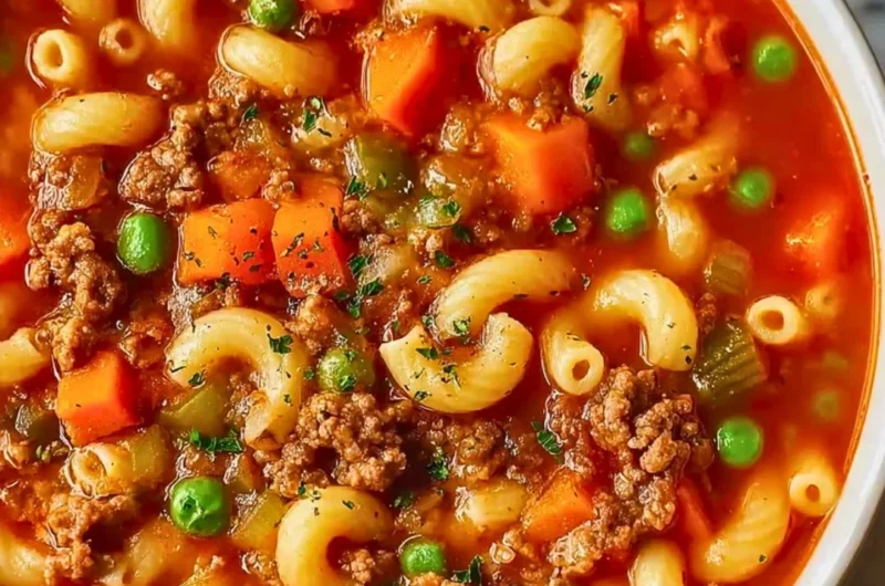 Delicious Italian Ground Beef Pasta Soup in a bowl