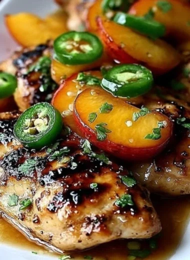Delicious Jalapeño Peach Chicken served on a plate