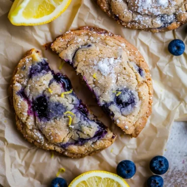 Freshly baked lemon blueberry cookies on a cooling rack