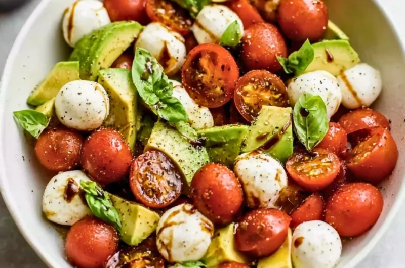 Delicious Light Avocado Caprese Salad with tomatoes and basil