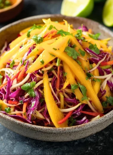 Colorful Mango Slaw with fresh ingredients and vibrant dressing