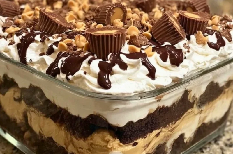 No-bake peanut butter chocolate mousse pie topped with whipped cream and chocolate shavings