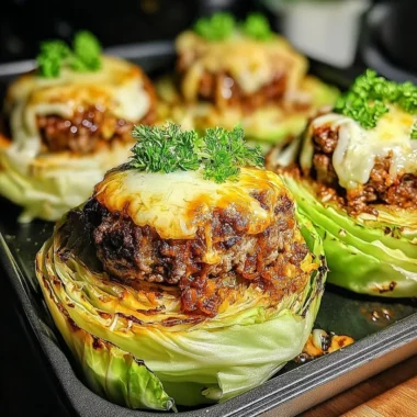 Oven-baked cabbage burgers served with fresh vegetables and condiments