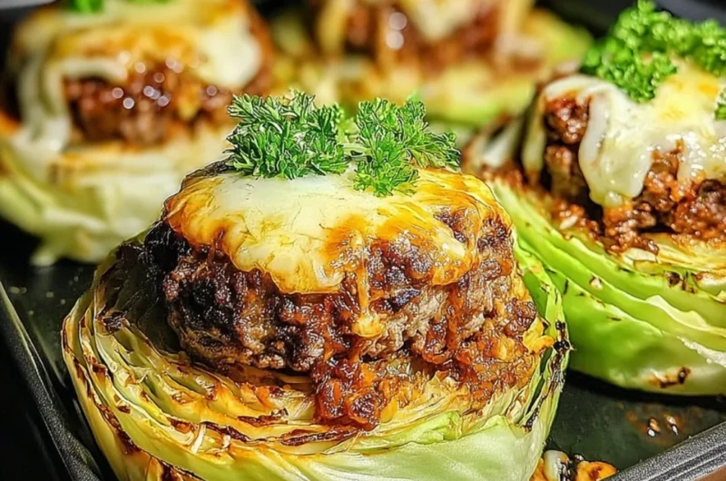 Oven-baked cabbage burgers served with fresh vegetables and condiments