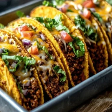 Crispy oven-baked cheesy tacos loaded with toppings and cheese