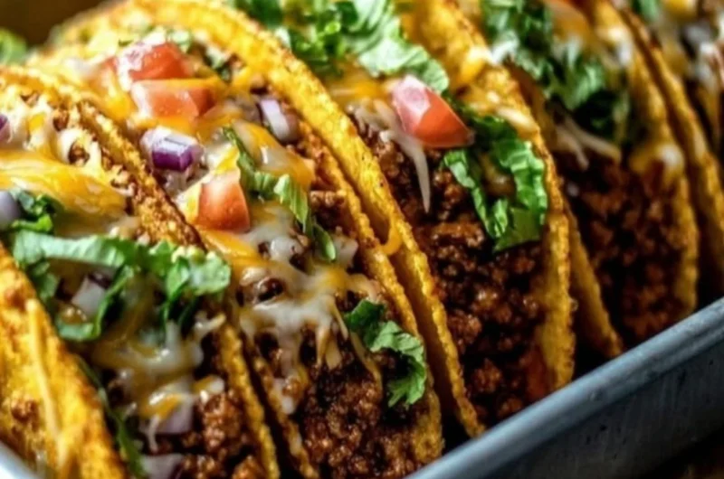 Crispy oven-baked cheesy tacos loaded with toppings and cheese
