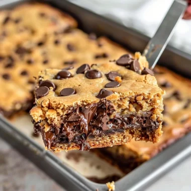 Homemade Peanut Butter Chocolate Chip Bars with chocolate chips and peanut butter