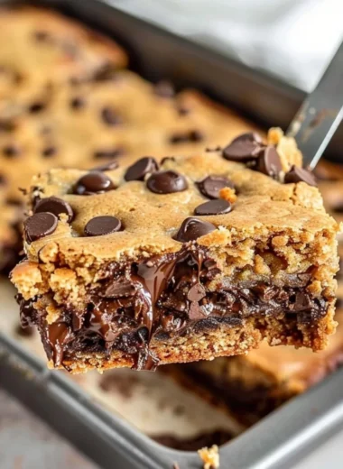 Homemade Peanut Butter Chocolate Chip Bars with chocolate chips and peanut butter
