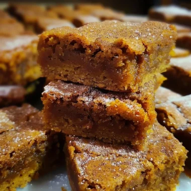 Delicious Pumpkin Snickerdoodle Blondies with cinnamon sugar topping