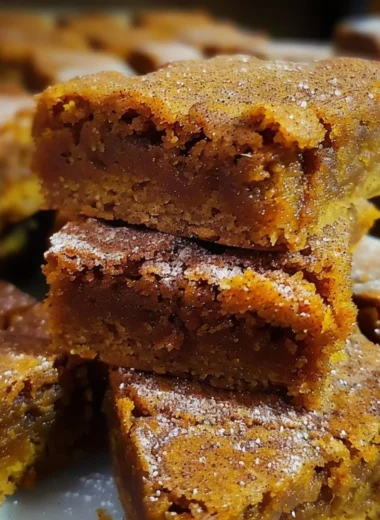 Delicious Pumpkin Snickerdoodle Blondies with cinnamon sugar topping