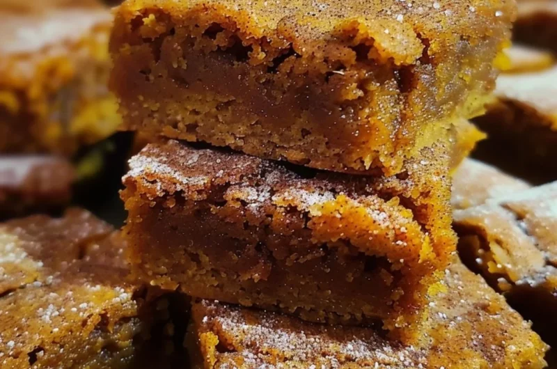 Delicious Pumpkin Snickerdoodle Blondies with cinnamon sugar topping