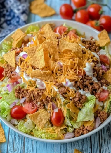 Colorful and delicious Simple Doritos Taco Salad served in a bowl