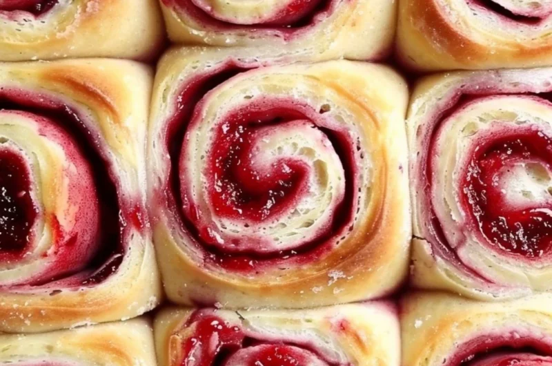Freshly baked sourdough raspberry lemon rolls with vibrant flavor